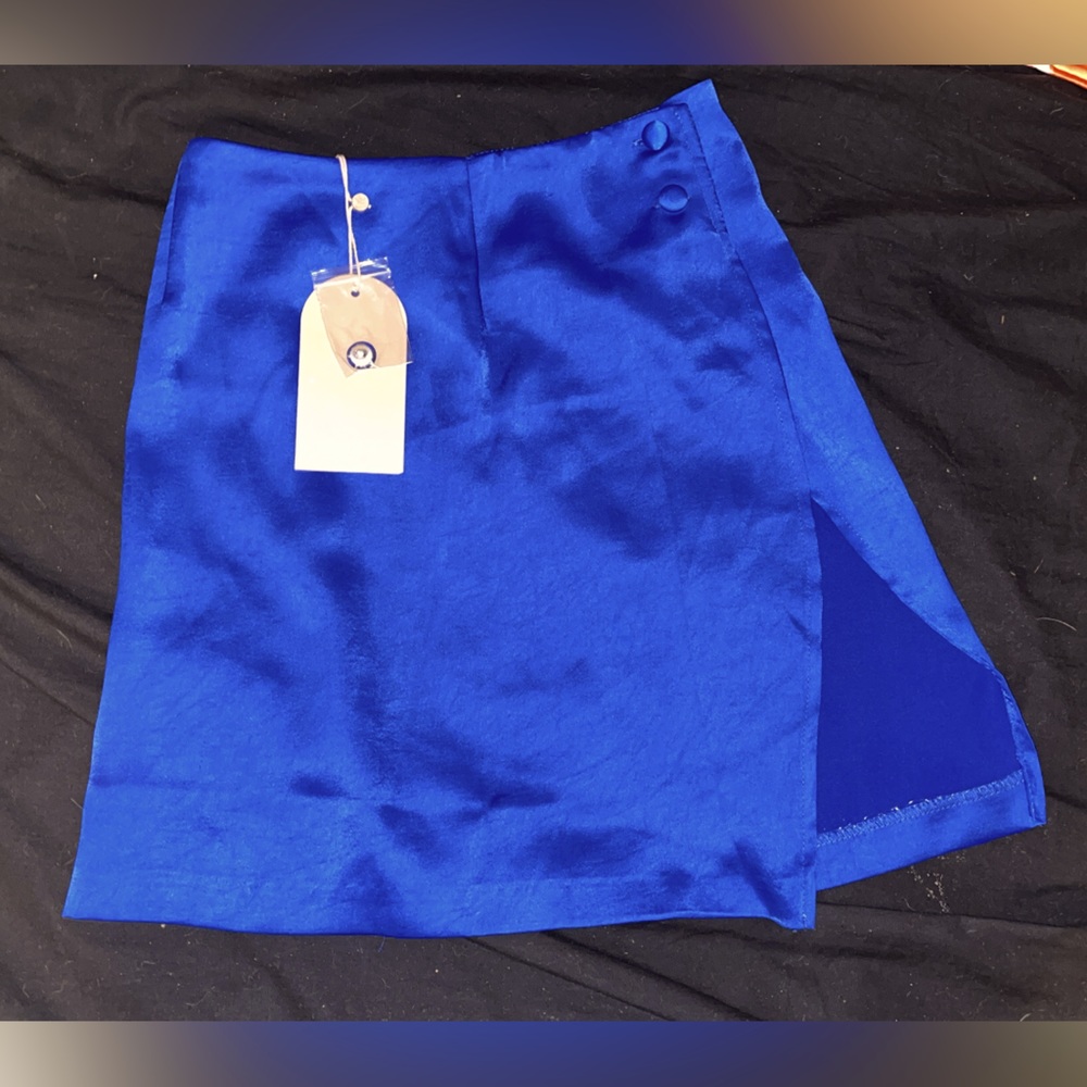 Blue Meshki Satin Mini Skirt – NWT